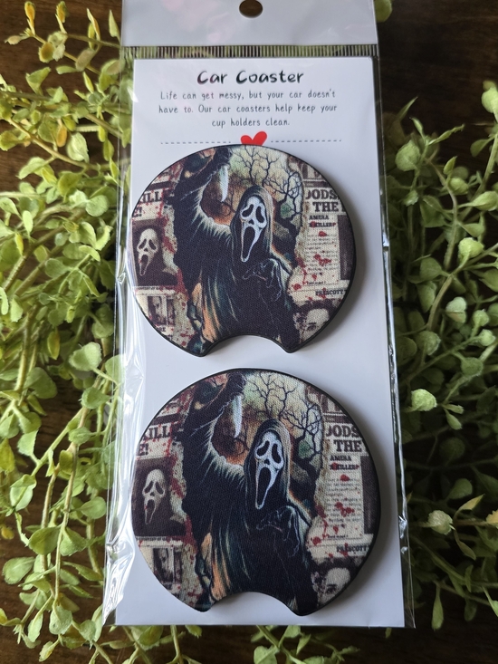 Handmade Accessories - Halloween Ghost Face Car Coaster Set